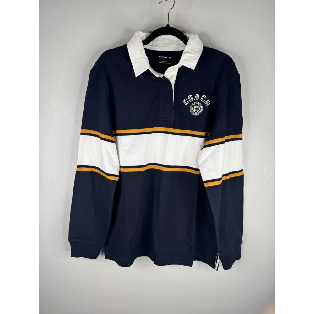 NEW Coach Signature Relaxed Varsity Rugby Polo Shirt in Navy Cotton Size L - Picture 3 of 8